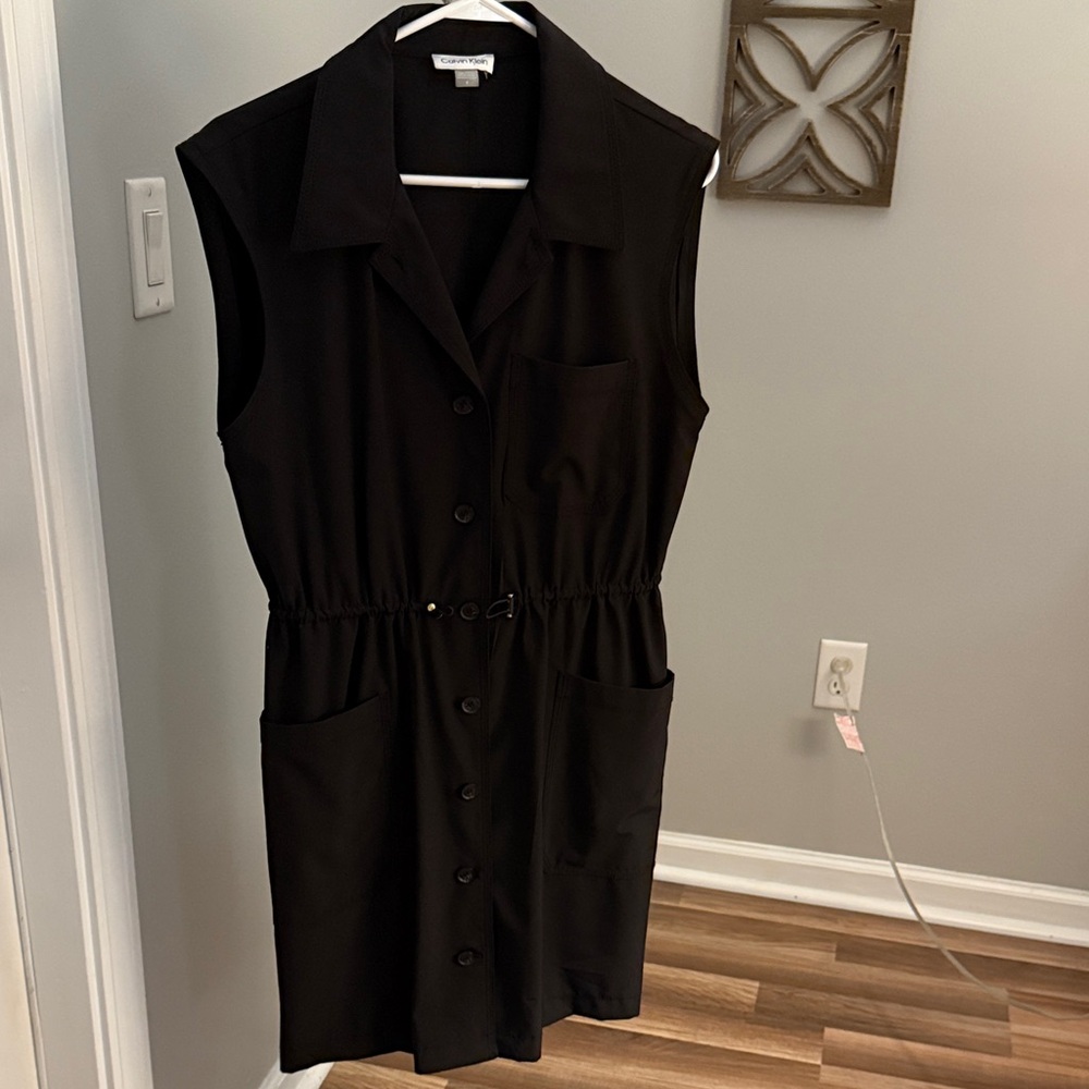 Calvin Klein Black Button-Down Midi Dress
